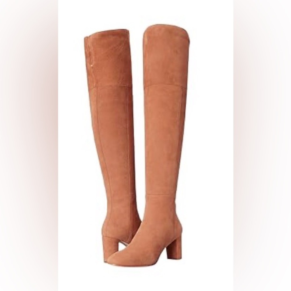 Loeffler Randall brit dark camel kid suede over the knee heel boots